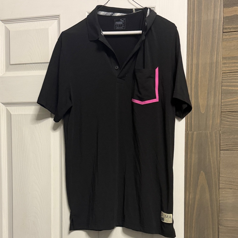Puma Men's Polo Shirt in Black with Pink Detail